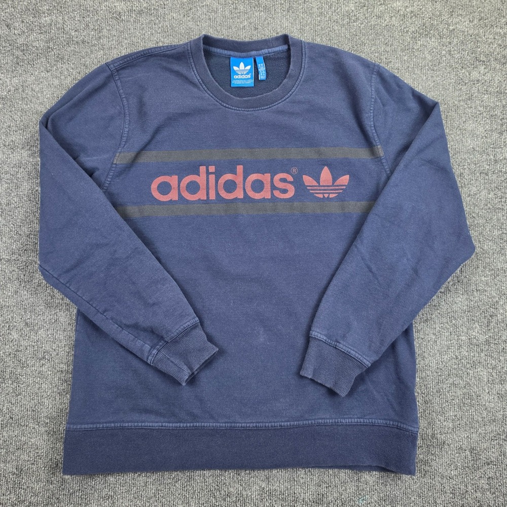 Adidas Trefoil Graphic Sweatshirt Men's XL Originals Crewneck Navy Blue READ